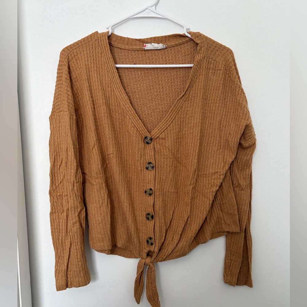 Pink Republic Brown Button-Up Tie-Front Cardigan
